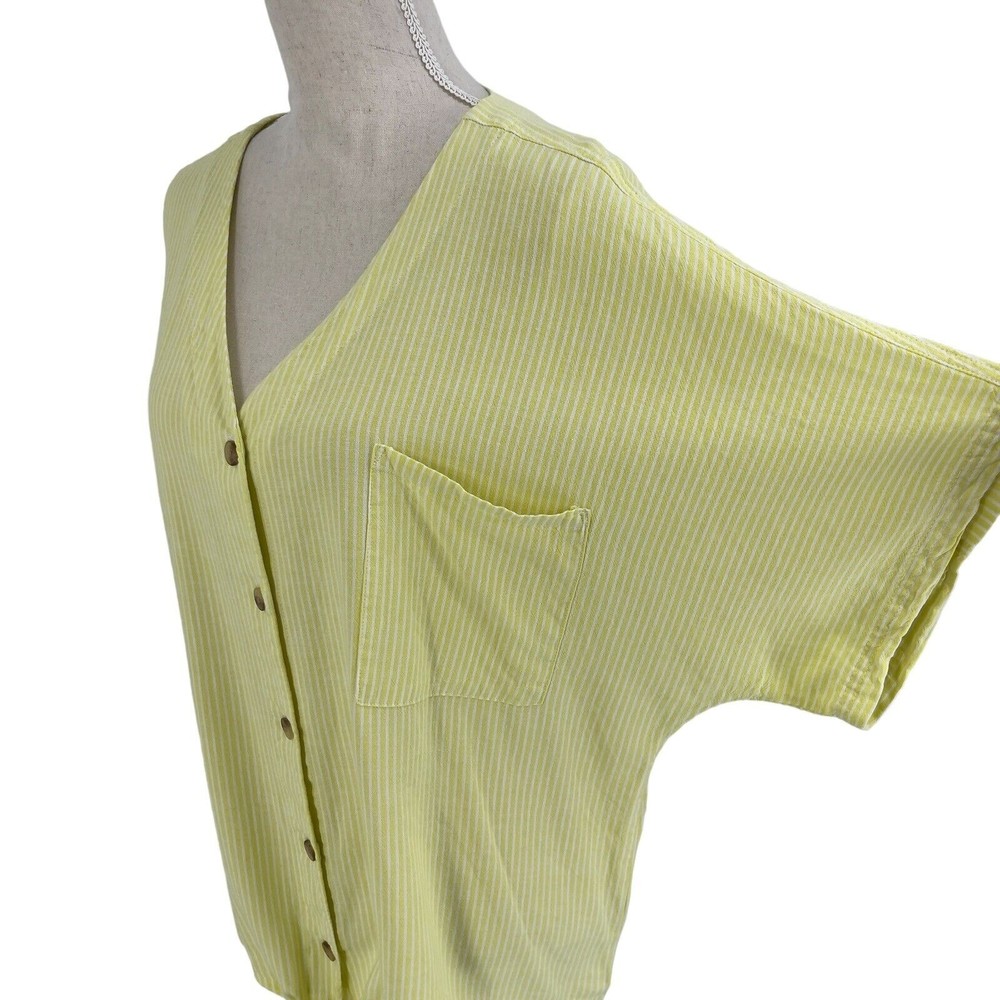 Time Tru Womens Button Front Tie Shirt Relaxed Yellow Stripe Short Sleeve 2XL 20 - Picture 10 of 13